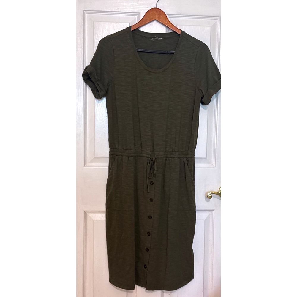 T-Shirt‎ Dress Womens Medium Olive Green Good Pockets Drawstring Waist